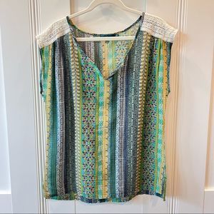 PrAna Illiana Top Voile Bohemian Crochet Silk Organic Cotton Multicolored Size L